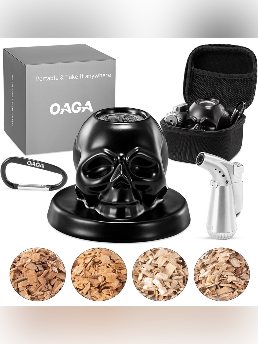 Whiskey Smoker Kit with Torch - Portable Bag, 4 Wood Chips